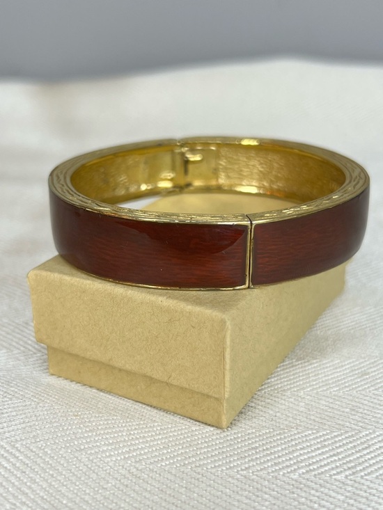 Ciner Jewelry - CINER Bracelet Signed Gold-Tone Hinged Clamper Bangle Deep Cherry Red Enamel